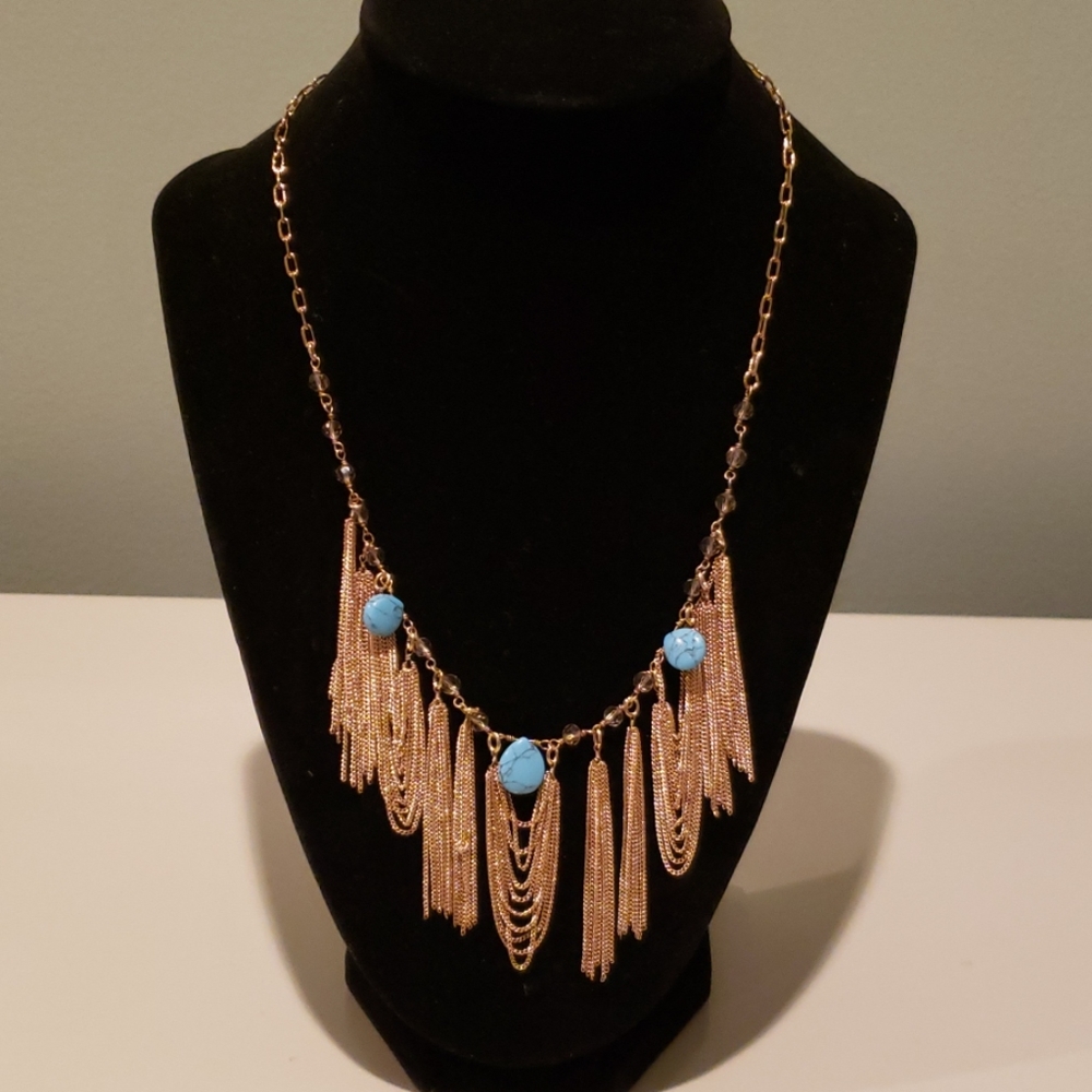 Gold and turquoise bib necklace
